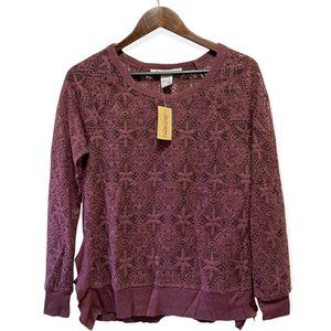 American Rag Women's Size XS Long Sleeve Tulle Lace Sweater Blouse Top Burgundy
